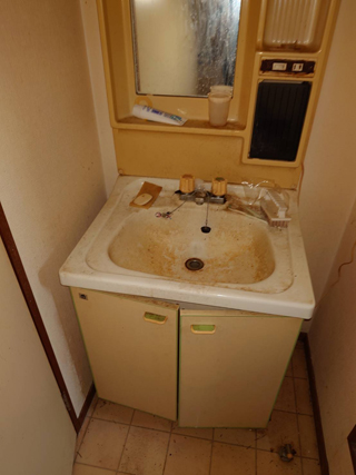 洗面ビフォア、撤去後、アフター