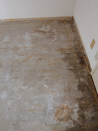 亡くなった場所のビフォア、床３枚撤去後、床上特殊清掃後、アフター