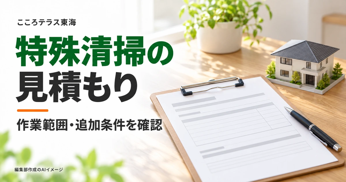 見積書のイメージと家の模型を配した特殊清掃の見積もりアイキャッチ