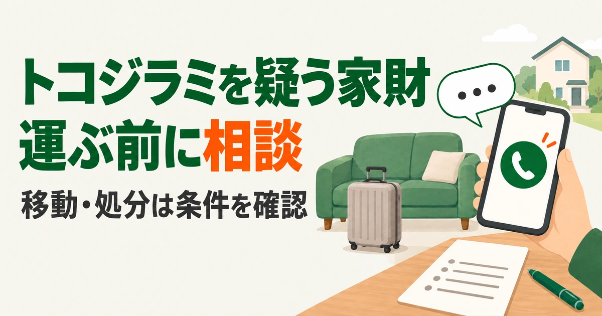 トコジラミを疑う家財の移動・処分を、電話とメモで相談する編集イメージ